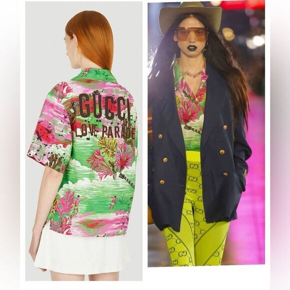 Gucci Love Parade music ocean print bowling shirt sz 40 / Small - Picture 1 of 12